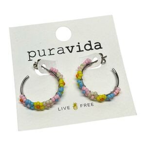 Pura Vida Daisy Seed Hoop Earrings with Multicolor Beads NWT